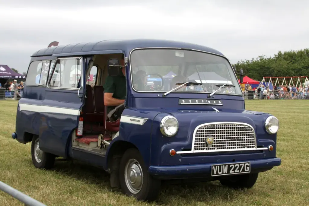 A restored vintage car on display at the classic car exhibit