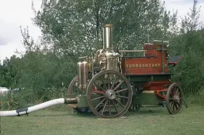 A restored stationary engine running on display at the show